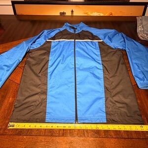 Adidas Jacket Men's Large Blue Black Windbreaker Track Coat Full Zip Climaproof